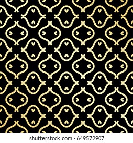 Ornamental wallpaper, vector luxury background. Vintage floral pattern on black with golden gradient.