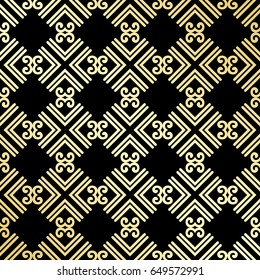 Ornamental wallpaper, vector luxury background. Vintage floral pattern on black with golden gradient.