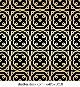 Ornamental wallpaper, vector luxury background. Vintage floral pattern on black with golden gradient.