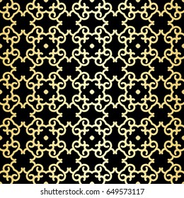 Ornamental wallpaper, vector luxury background. Vintage floral pattern on black with golden gradient.
