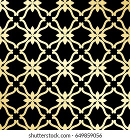 Ornamental wallpaper, vector luxury background. Vintage floral pattern on black with golden gradient.