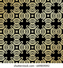 Ornamental wallpaper, vector luxury background. Vintage floral pattern on black with golden gradient.