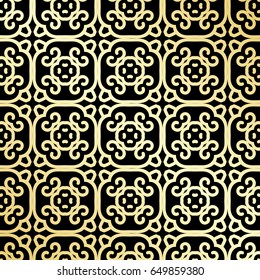 Ornamental wallpaper, vector luxury background. Vintage floral pattern on black with golden gradient.
