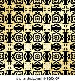 Ornamental wallpaper, vector luxury background. Vintage floral pattern on black with golden gradient.