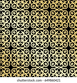Ornamental wallpaper, vector luxury background. Vintage floral pattern on black with golden gradient.