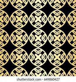 Ornamental wallpaper, vector luxury background. Vintage floral pattern on black with golden gradient.