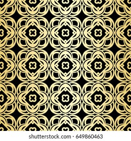 Ornamental wallpaper, vector luxury background. Vintage floral pattern on black with golden gradient.