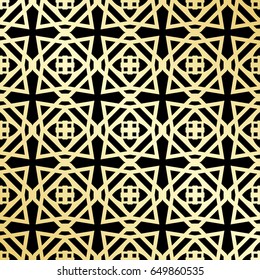 Ornamental wallpaper, vector luxury background. Vintage floral pattern on black with golden gradient.