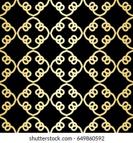 Ornamental wallpaper, vector luxury background. Vintage floral pattern on black with golden gradient.