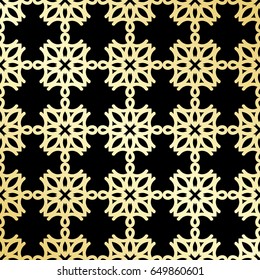 Ornamental wallpaper, vector luxury background. Vintage floral pattern on black with golden gradient.