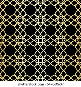 Ornamental wallpaper, vector luxury background. Vintage floral pattern on black with golden gradient.