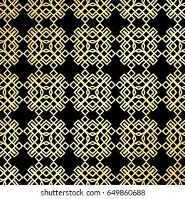 Ornamental wallpaper, vector luxury background. Vintage floral pattern on black with golden gradient.