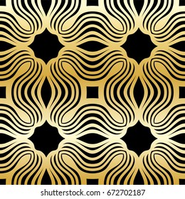 Ornamental wallpaper, vector luxury background. Vintage pattern on black with golden gradient.