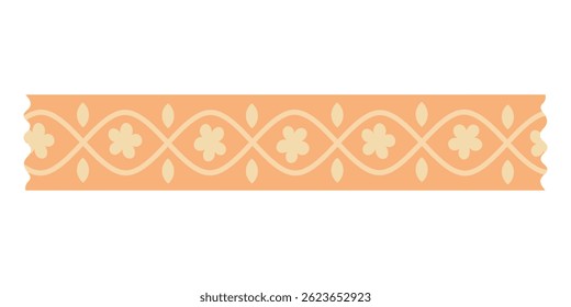 Ornamental washi tape with floral and leaf pattern in pastel colors. Flat cartoon vector illustration.
