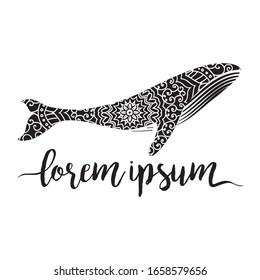 Ornamental whale, abstract vector logo template