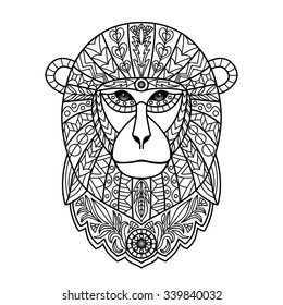 Ornamental White Monkey. Vector illustration for textile prints, tattoo, web and graphic design 