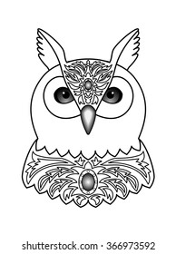 Ornamental White Owl. Vector illustration of abstract owl for textile prints, tattoo, web and graphic design 