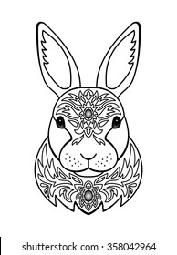 Ornamental White Rabbit. Vector illustration of abstract animal for tattoo, textile print, chinese calendar symbol