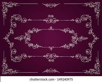 Ornamental white rectangular border frames on dark magenta background