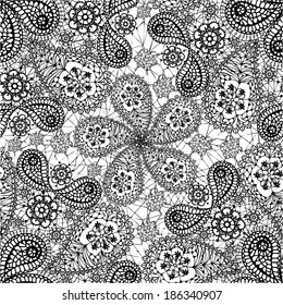 Ornamental winter seamless lace pattern with snowflakes and cucumbers