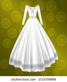 Ornamental women's bride white wedding dress isolated background in vector illustration