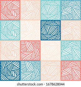 Ornamented, colorful squares. Decorative squares seamless background. Vector illustration can be used for fabrics, textile, web, invitation, card.