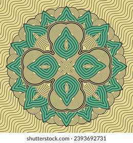 Ornamentierte Mandala mit Konturmuster auf strukturiertem Hintergrund. Vintage-Palette. Vektorgrafik