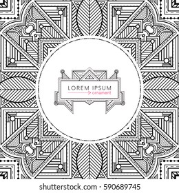 Ornamented pattern with vintage text frame. Geometric decorated background illustration.