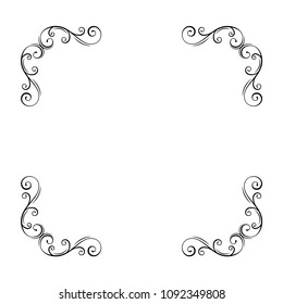 Ornaments design elements, Corners, Curbs. Floral borders, Filigree frames. Page dacorations, wedding invitations, holiday greeting cards. Vintage style. Vector illustration.