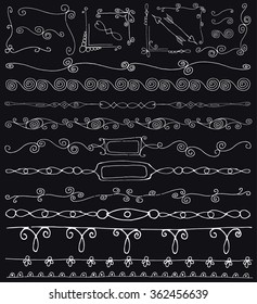 Ornaments doodle. Hand drawn vector line border set and design elements