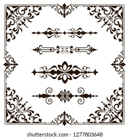 Ornaments elements floral retro corners frames borders stickers art deco design illustration white background