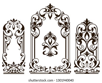 Ornaments elements floral retro corners frames borders stickers art deco design illustration white background