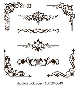 Ornaments elements floral retro corners frames borders stickers art deco design illustration white background