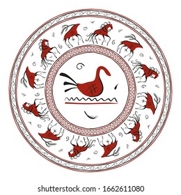Ornamentos y elementos de la pintura Mezen. Ilustración vectorial en el estilo de la pintura mezensky.