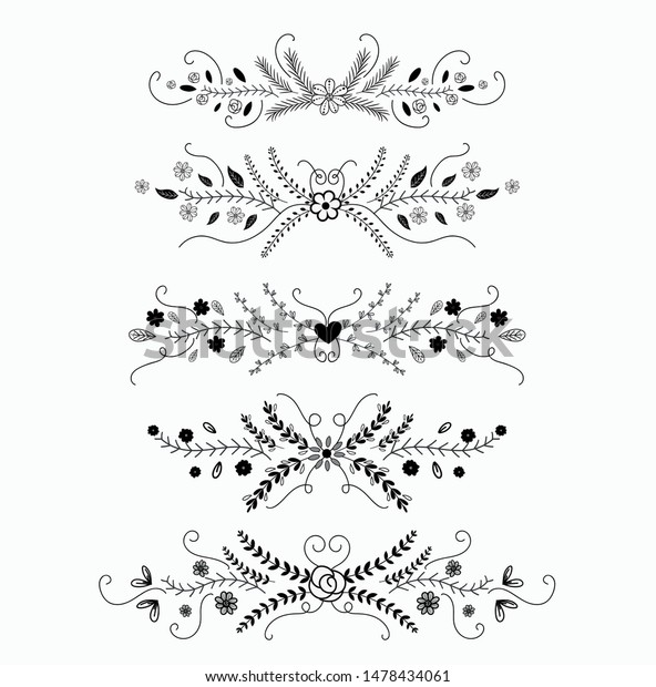 Ornaments\
with flowers and leaves Vector. Collection with hand drawn borders\
in sketches style. Borders and Dividers vector. Set Floral and\
abstract dividers. Illustrations\
ornaments\
