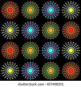 Ornaments of henna. Indian round ornaments for a pattern or background on a black background