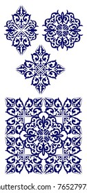Ornaments oriental: square, round and two rhombuses