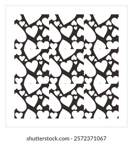 Ornaments or patterns composed of heart symbol, monochromatic for graphic sources, decorations and backgrounds