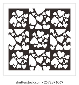 Ornaments or patterns composed of heart symbol, monochromatic for graphic sources, decorations and backgrounds