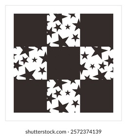 Ornaments or patterns composed of star shapes, monochromatic for graphic sources, decorations and backgrounds