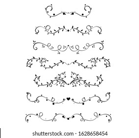 Ornaments wreath vector. Set Collection of Vintage Ornament Elements, Hand drawn vector dividers. Doodle design elements. Decorative swirls dividers