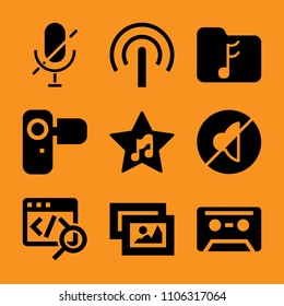 ornate, abstract, camera, connection, template and broadcasting icon vector set. Flat vector design with filled icons. Designed for web and software interfaces