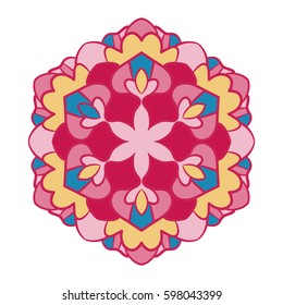 Ornate abstract color mandala element. Vector illustration can be used for wallpaper, pattern fills, web page background, surface textures