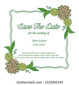 Ornate of abstract colorful flower frame, for various card wedding save the date. Vector