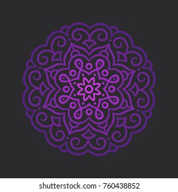Ornate abstract mandala ornament vector illustration. Dark purple decoration, yoga and spirituality symbol.