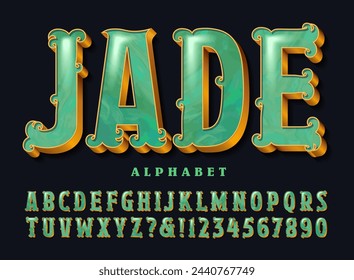 An ornate alphabet with the effect of carved green jade