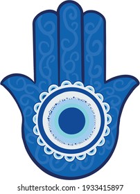 Ornate amulet Hamsa Hand of Fatima. Ethnic obereg against the evil eye and spoilage, common in Indian, Arabic and Jewish cultures.