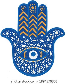 Ornate amulet Hamsa Hand of Fatima. Ethnic obereg against the evil eye and spoilage, common in Indian, Arabic and Jewish cultures.