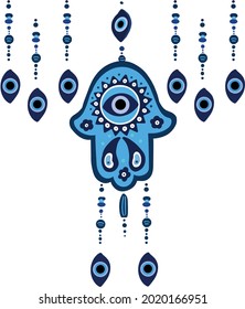 Ornate amulet Hamsa Hand of Fatima. Ethnic obereg against the evil eye and spoilage, common in Indian, Arabic and Jewish cultures.