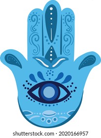 Ornate amulet Hamsa Hand of Fatima. Ethnic obereg against the evil eye and spoilage, common in Indian, Arabic and Jewish cultures.
